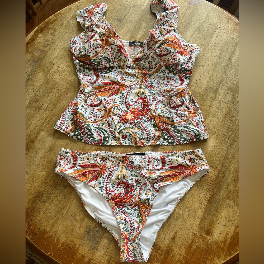 Suzanne Betro White Red & Orange Paisley Tankini Set